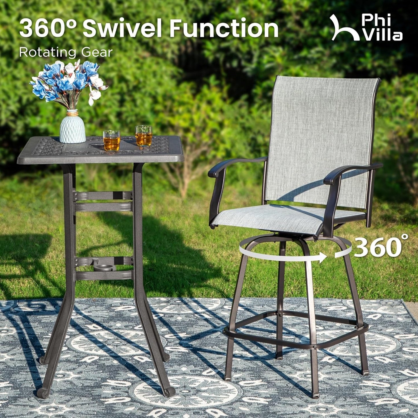 PHI VILLA 7 Piece High Top Patio Bar Set, Outdoor Bar Height Table and Chairs Dining Furniture Set