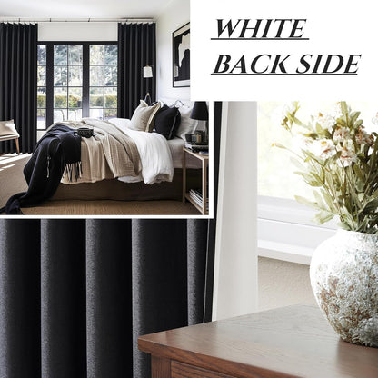 Solid Black Out Curtains 96 Inches Long, Linen Blackout Curtains for Living Room 96 Inch Length 2