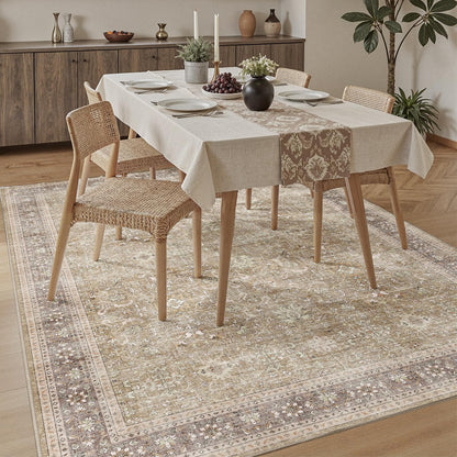 DCX Machine Washable Brown and Beige Area Rug 5x7, Non Slip Stain Resistant Vintage Rug for Living