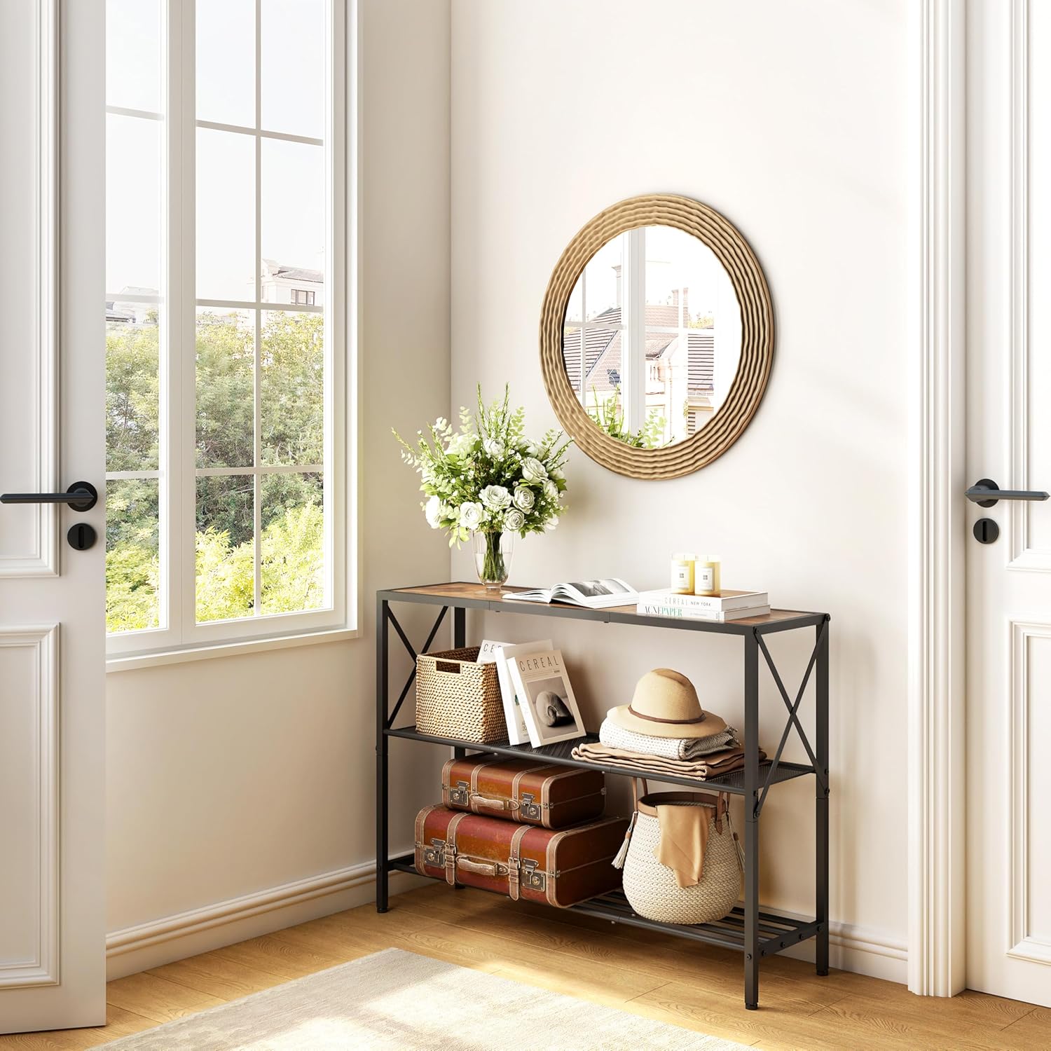 Hoctieon Industrial Console Table, 3 Tier Entryway Table, Hallway Table, Narrow Sofa Table with