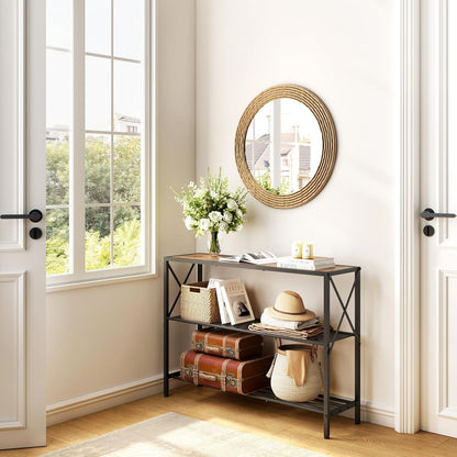 Hoctieon Industrial Console Table, 3 Tier Entryway Table, Hallway Table, Narrow Sofa Table with