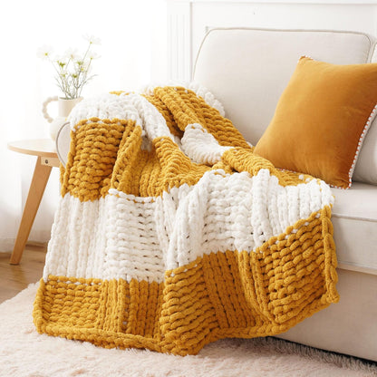 Battilo Chunky Knit Throw Blanket, Soft and Thick Chenille Throw Blanket, 50"x60" Handmade Cable