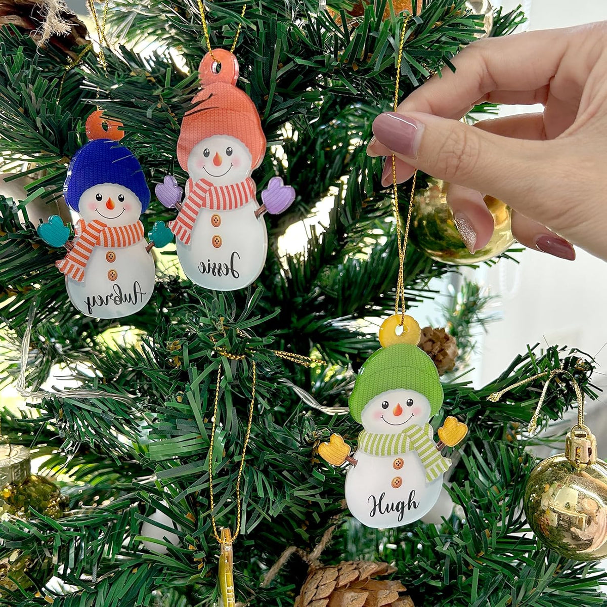 7PCS Personalized Christmas Ornament 2025, Custom Snowman Family Ornament with Name Photo Acrylic