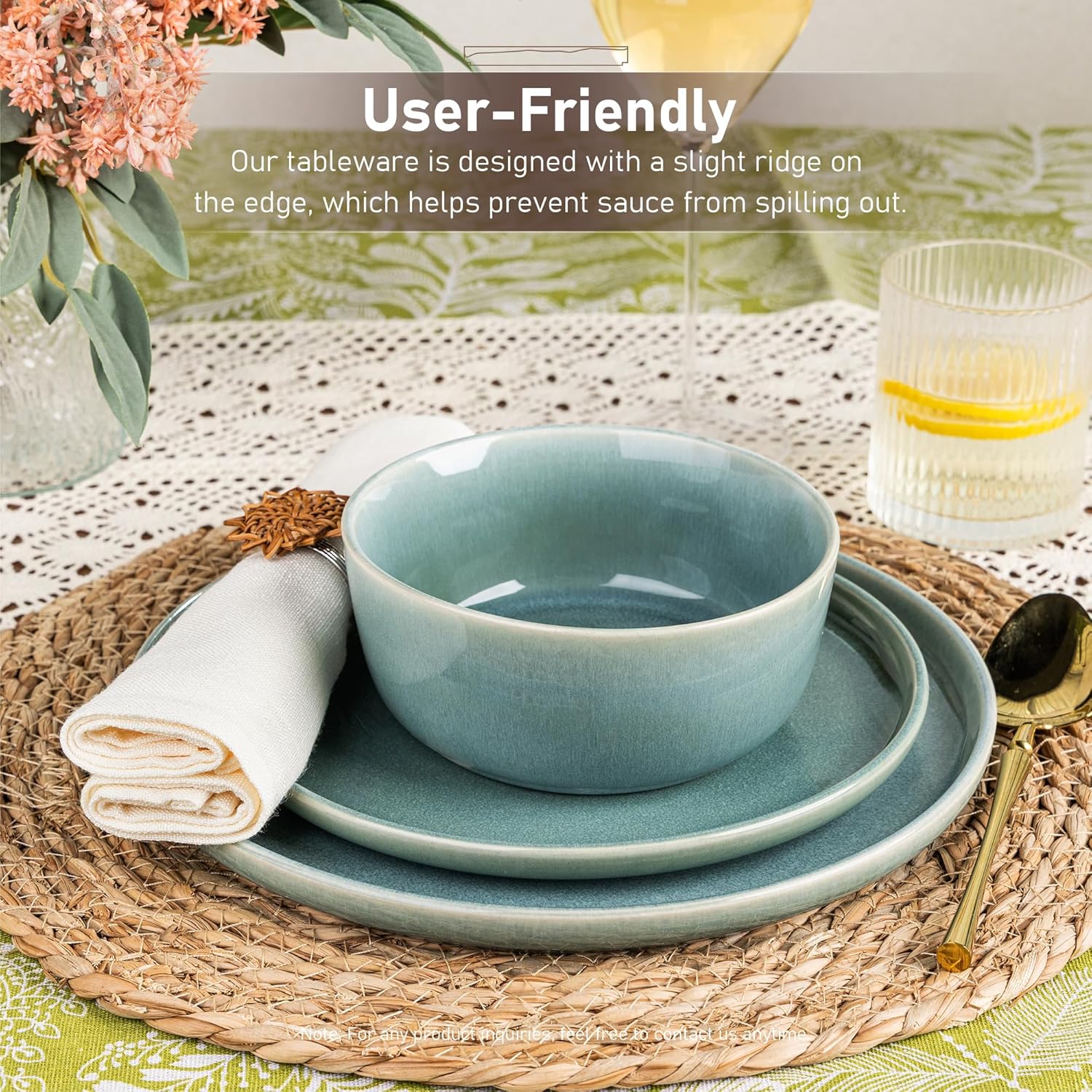 GBHOME Ceramic Dinnerware Sets for 4, 12 Pieces Stoneware Plates and Bowls Sets, Scratch Resistant
