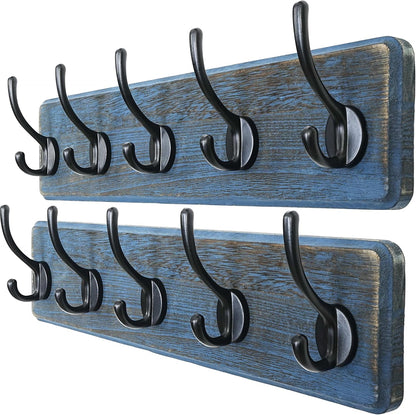Dseap Coat Rack Wall: Patented, Heavy-Duty, 5-Double-Hooks Wooden Wall Mounted Coat Rack Coat