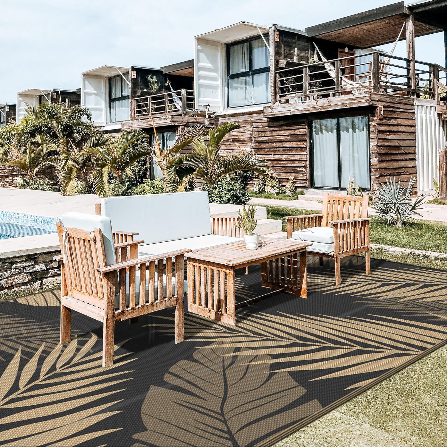 GENIMO Outdoor Rug 10' x 20' Waterproof for Patios Clearance, Reversible Outdoor Plastic Straw