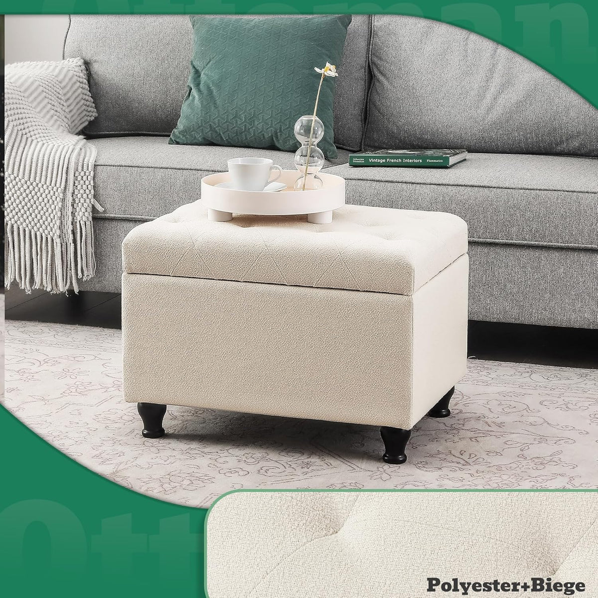 Ottoman with Storage 24'' Storage Ottomans Fabric Ottoman Footstools Small Upholstered Foot Rest