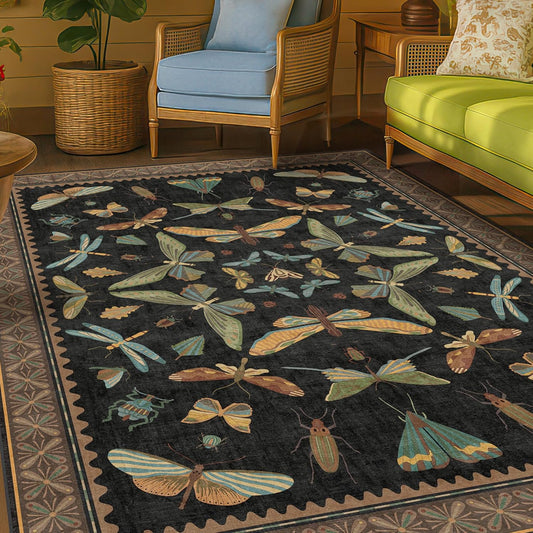 Washable 5x7 Black Rug for Living Room - Foyer Rugs for Entryway, Bedroom, Home Office, Gothic