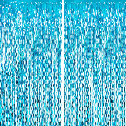 GOER 6.4 ft x 6.5 ft Metallic Tinsel Foil Fringe Curtains,Pack of 2 Party Streamer Backdrop for