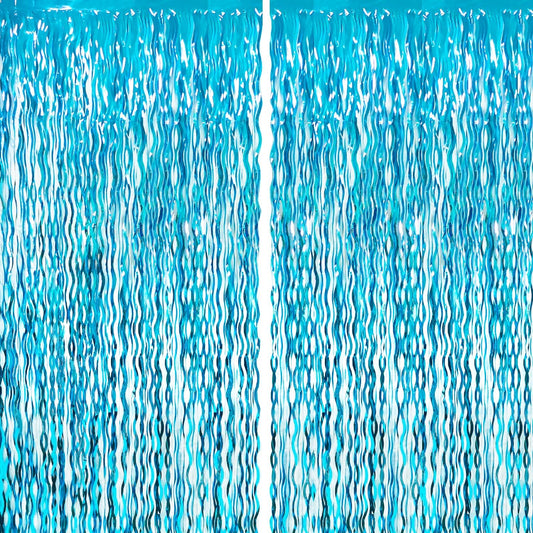 GOER 6.4 ft x 6.5 ft Metallic Tinsel Foil Fringe Curtains,Pack of 2 Party Streamer Backdrop for