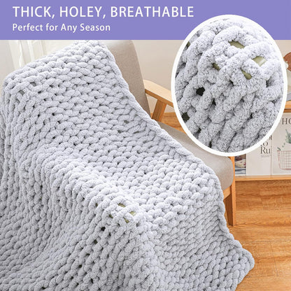 Bigacogo Chunky Knit Throw Blanket for Couch, 40x60 inches, 100% Hand Knitted with Thick Jumbo