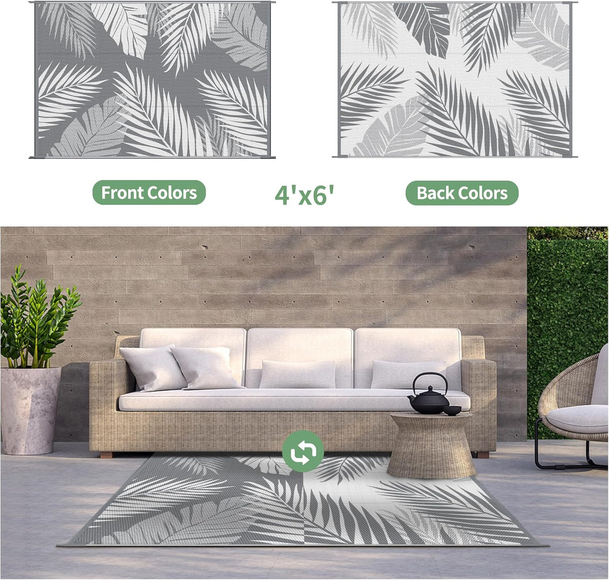 GENIMO Outdoor Rug 4' x 6' Waterproof for Patios Clearance, Reversible Outdoor Plastic Straw