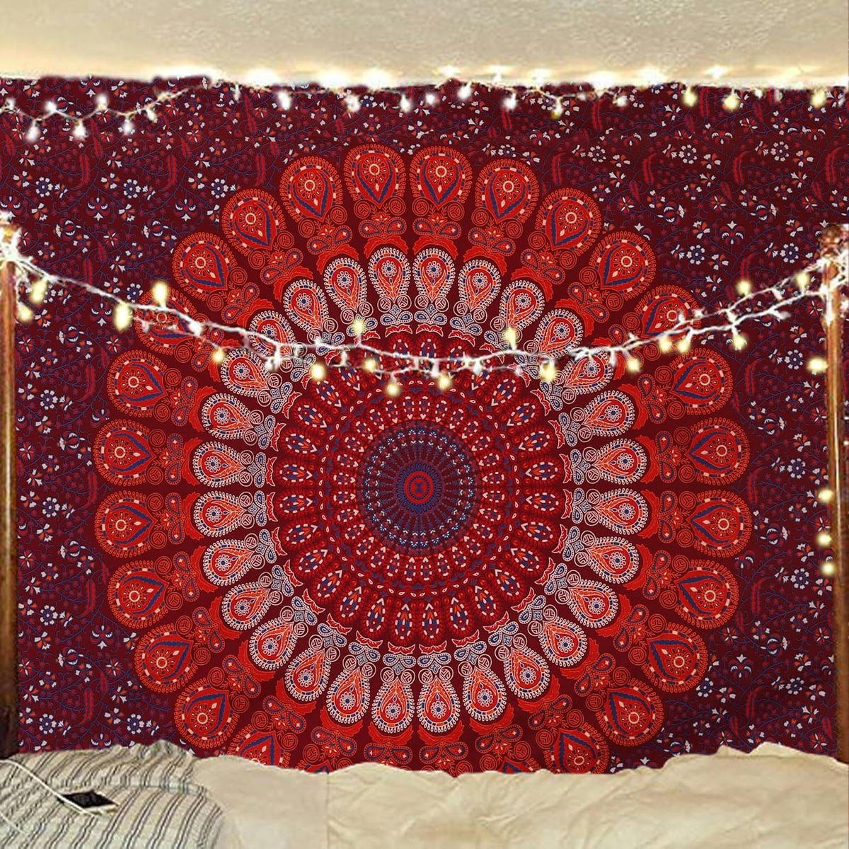Bless International Handmade Indian hippie Bohemian Psychedelic Peacock Mandala Wall hanging
