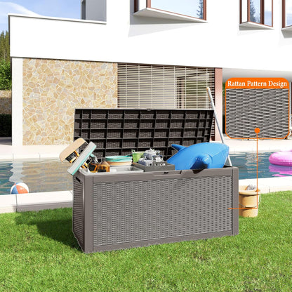 100 Gallon Resin Deck Box, Lockable Patio Outdoor Storage Box for Furniture, Garden Tools and Tools