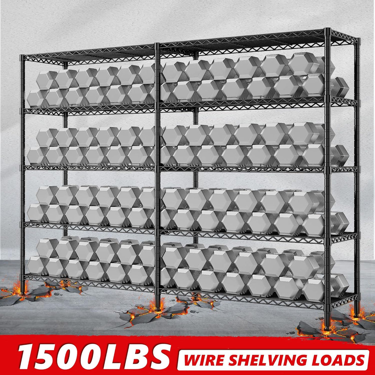 REIBII 1500LBS Storage Shelves Metal Shelving Unit 61.7''W Wire Shelving, 5 Tier Pantry Shelves