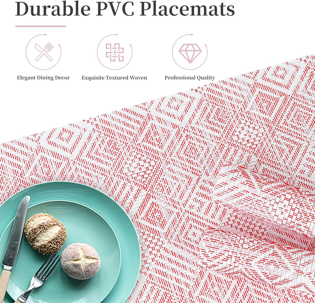 Vinyl Plastic Placemats Set of 6 Washable Heat Resistant Non-Slip Elegant Indoor Outdoor Kitchen