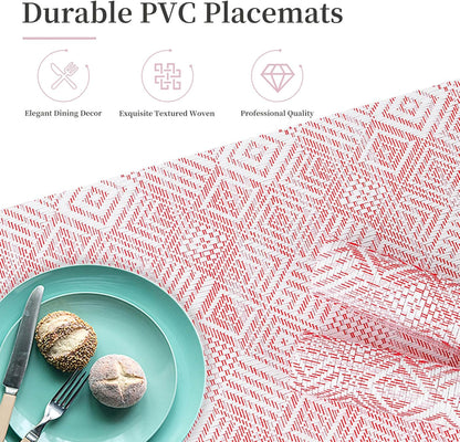 Vinyl Plastic Placemats Set of 6 Washable Heat Resistant Non-Slip Elegant Indoor Outdoor Kitchen