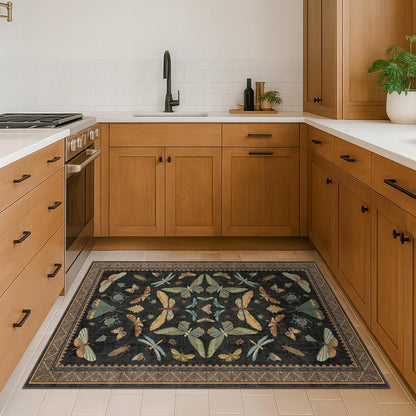 3x5 Entryway Rug Non Slip Washable - Black Throw Rug for Kitchen, Mudroom, Bedroom Bedside, Insect