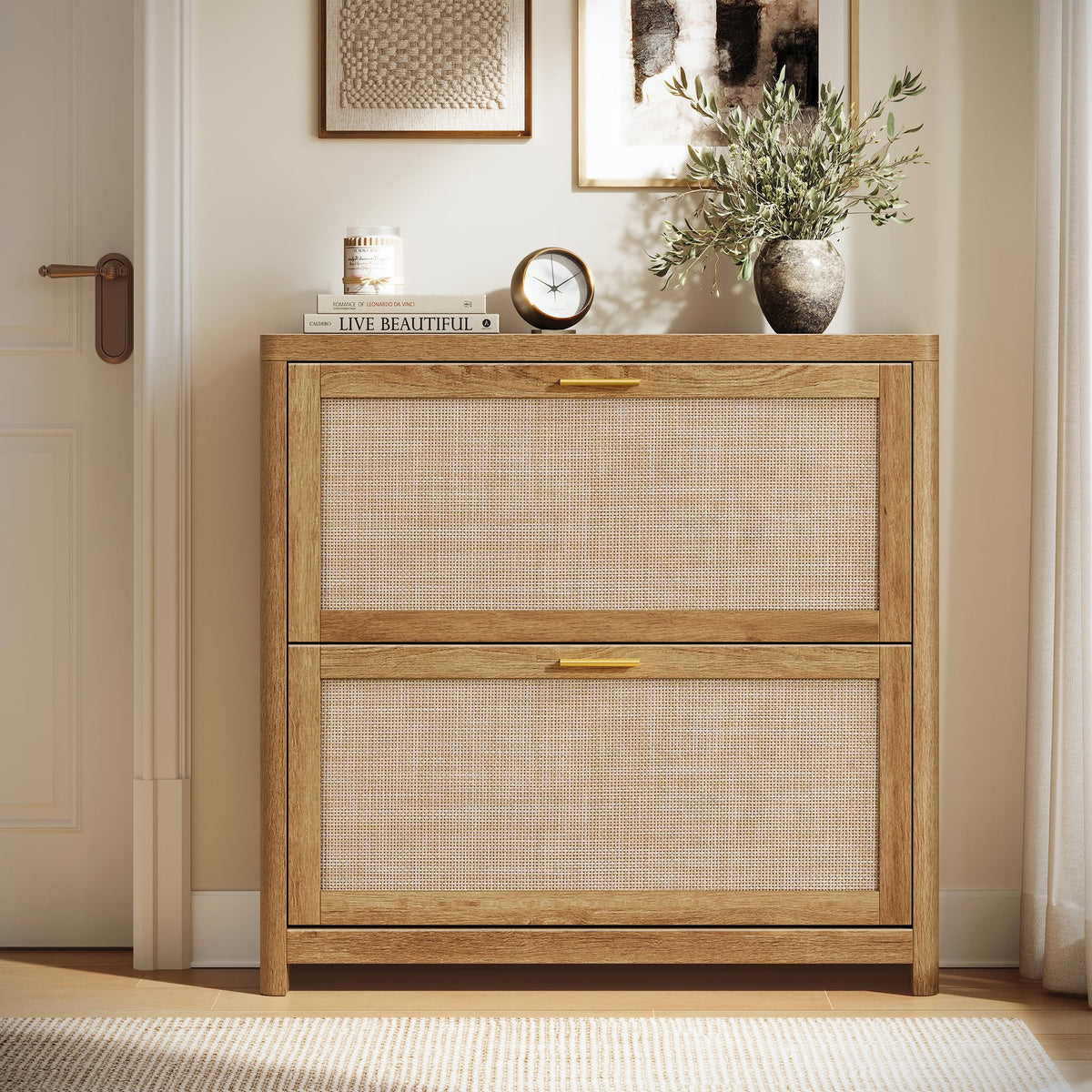 VASAGLE ELLAN Collection - Boho Shoe Storage Cabinet for Entryway Slim, Entry Shoe Cabinet with