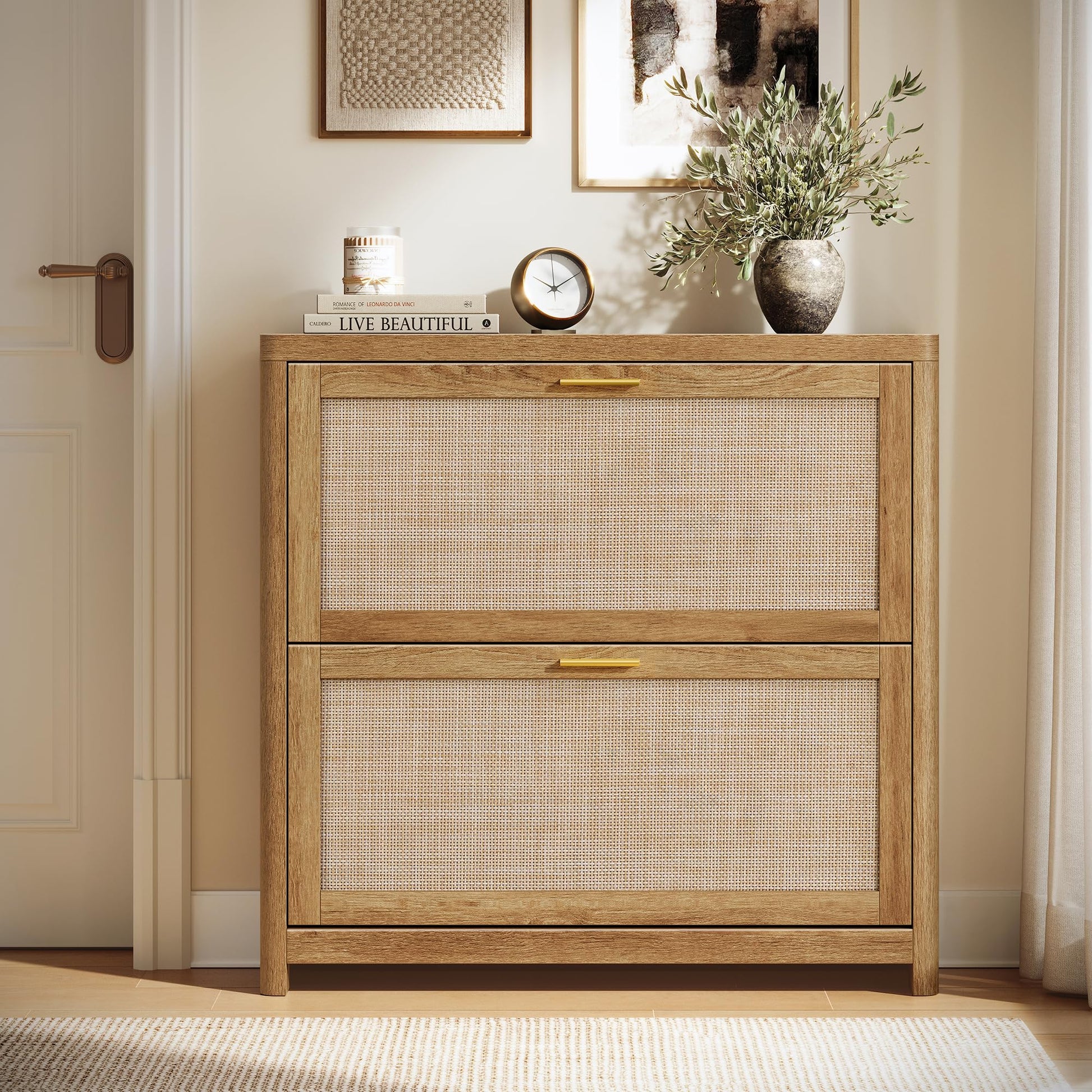 VASAGLE ELLAN Collection - Boho Shoe Storage Cabinet for Entryway Slim, Entry Shoe Cabinet with