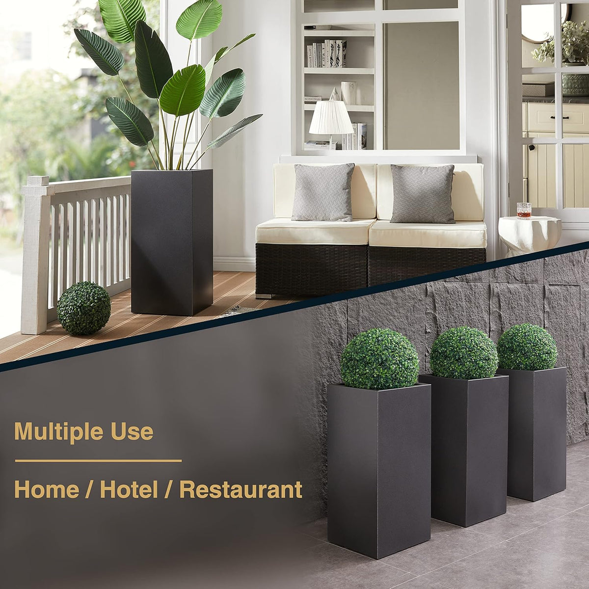 Metallic Heavy Tall Outdoor/Indoor Planter Box, Rectangular, 14Lx14Wx30H Inches, ‎25LBS/PC, Dark