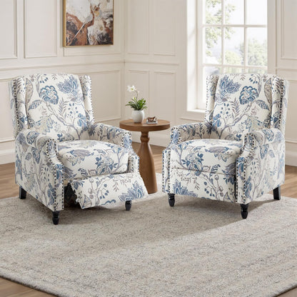 UIXE Floral Pushback Recliner Chairs Set of 2, Fabric Upholstered Armchair Push Back Accent Chair