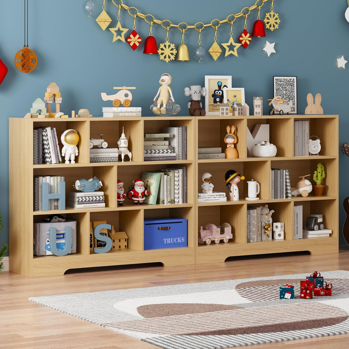 Book Shelf, 8 Cubes Storage Organizer, 3-Tier Open Shelf Wooden Bookcase, Freestanding Log