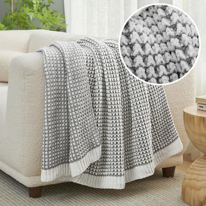 Amélie Home Chenille Waffle Throw Blanket for Couch, Reversible Pineapple Stitch Knit Soft Cozy