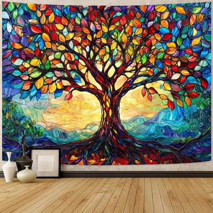 Lunerfex Tree of Life Tapestry Stained Glass Tapestry Wall Decor Tapestries for Bedroom Art
