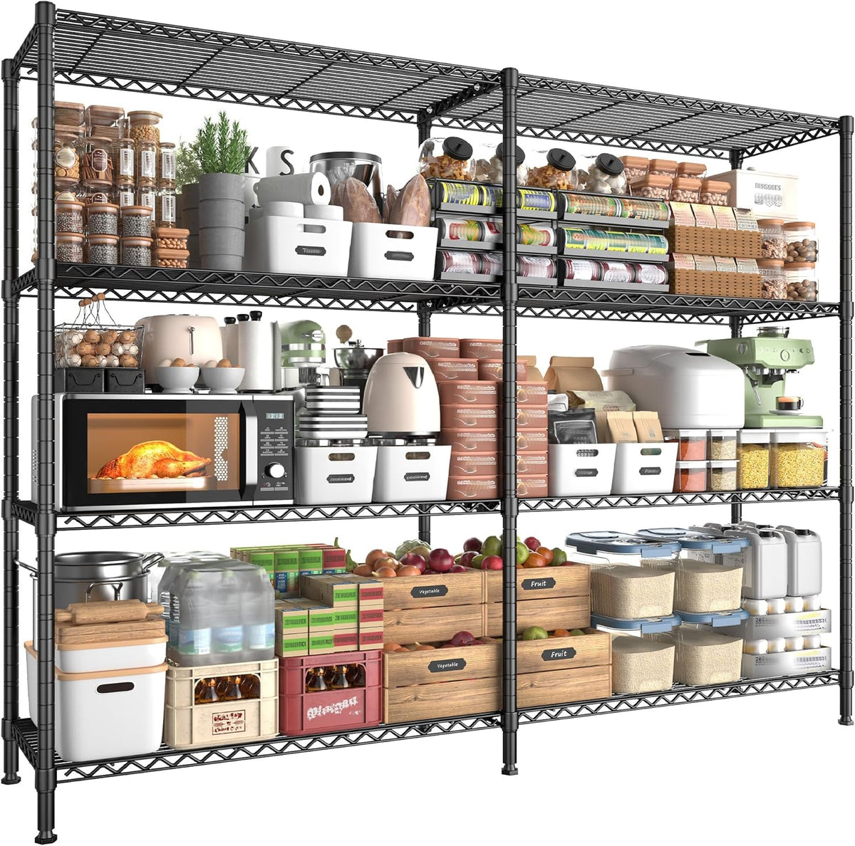 REIBII 61.7''W Storage Shelves Load 1220LBS Wire Shelving Unit 4 Tier Metal Shelving for Storage