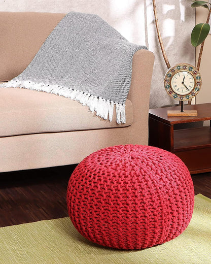 REDEARTH Round Pouf Ottoman - Hand Knitted Cable Boho Poof - Foot Stool Bean Bag - Home Décor