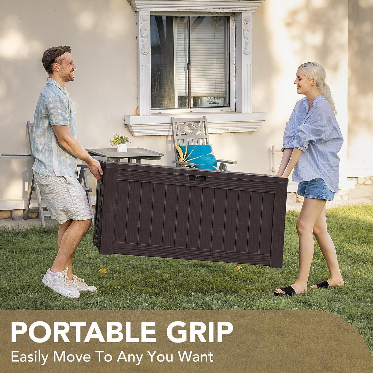 Devoko 120 Gallon Deck Box Resin Outdoor Storage Box Waterproof for Patio, Large Outdoor Storage