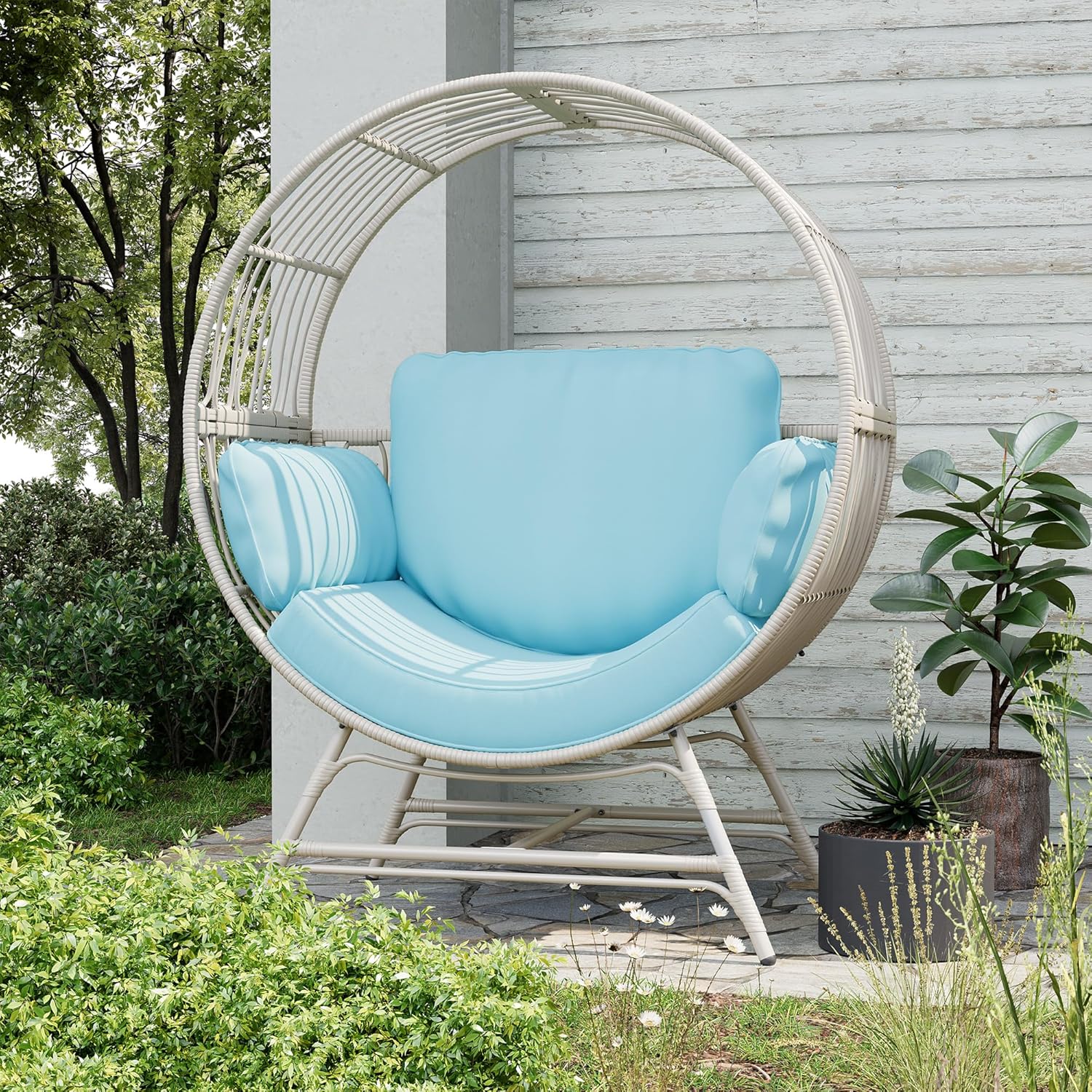 Egg Chair Outdoor Indoor, Oversized Rattan Chair with Thicken Cushion, 350LBS Capacity Wicker Patio