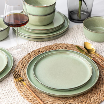 GBHOME Ceramic Dinnerware Sets for 6, 18 Pieces Stoneware Plates and Bowls Sets, Scratch Resistant