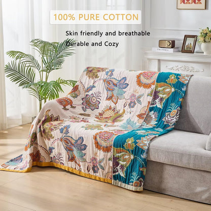 Boho Throw Blanket for Couch,100% Cotton Summer Blanket for Bed, Ultra Soft Rustic Quilt for Bed