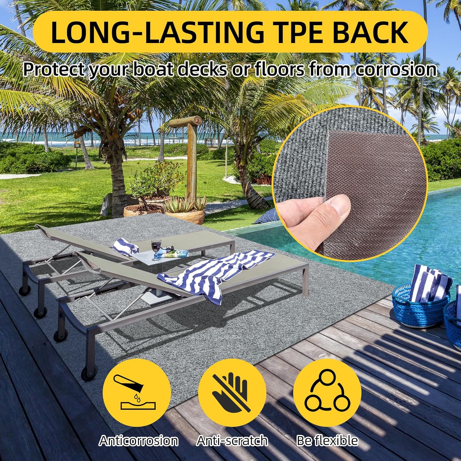 Marine Carpet,5 FT x 15 FT Smoke Gray Indoor Outdoor Carpet 0.2" Thick Boat Carpet with Water-Proof