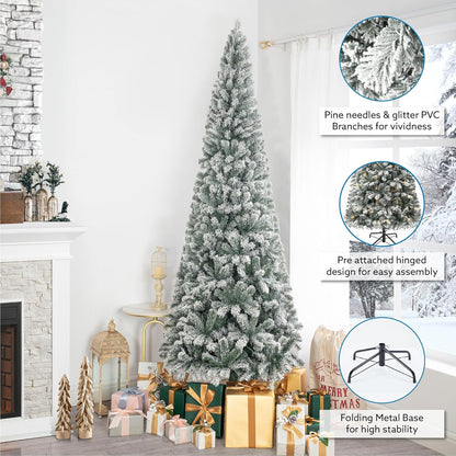 Naomi Home Salzburg 7.5ft Frosted Prelit Slim Artificial Christmas Tree with 1102 Branch Tips, 350
