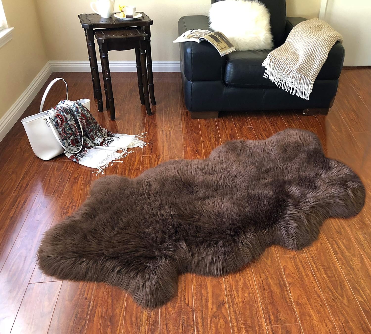 LAMBZY Faux Sheepskin Hypoallergenic Free Shape Silky Shag Rug, Luxury Shaggy Plush Carpet for