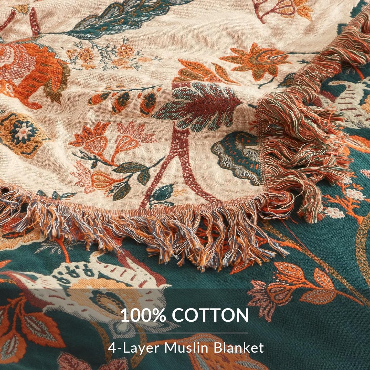 Boho Throw Blanket for Couch Sofa Bed, 100% Cotton Woven Quilt with Tassel 80”x90”, Super Soft