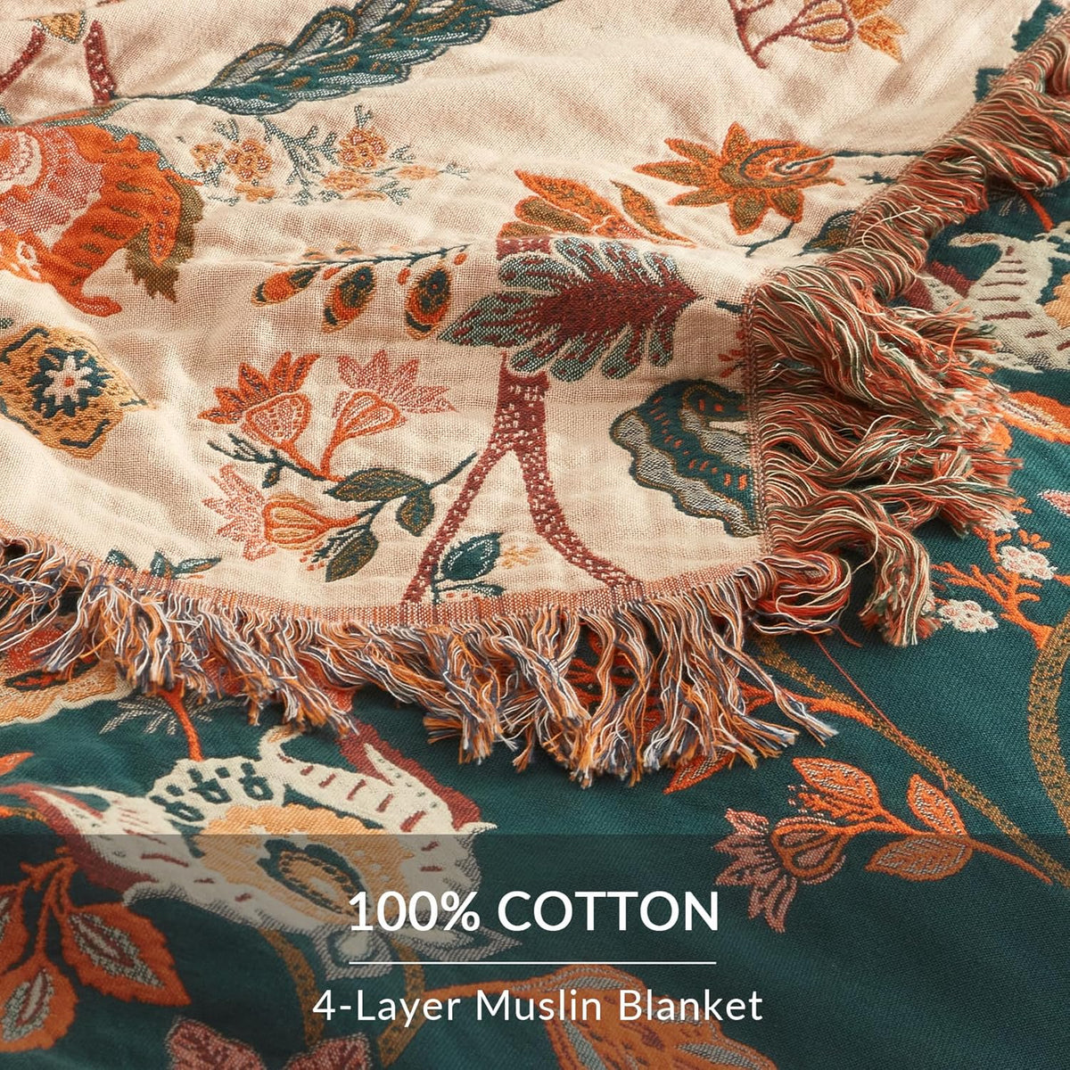 Boho Throw Blanket for Couch Sofa Bed, 100% Cotton Woven Quilt with Tassel 80”x90”, Super Soft