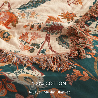 Boho Throw Blanket for Couch Sofa Bed, 100% Cotton Woven Quilt with Tassel 80”x90”, Super Soft