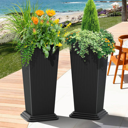 FENCY Set of 2 Tall Planters for Outdoor Plants, 24 Inch Large Tapered Pots with Drainage Trays