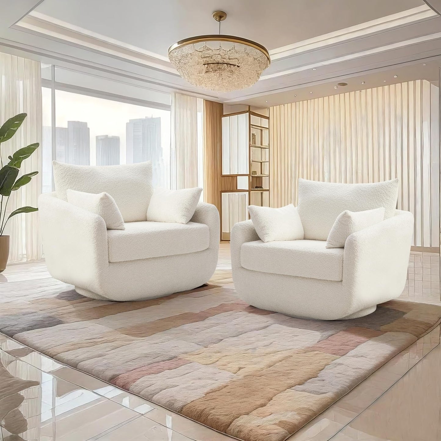 360° Swivel Accent Armchair Set of 2, 39.3" Oversized, Sherpa Boucle Fabric Sofa Chair with