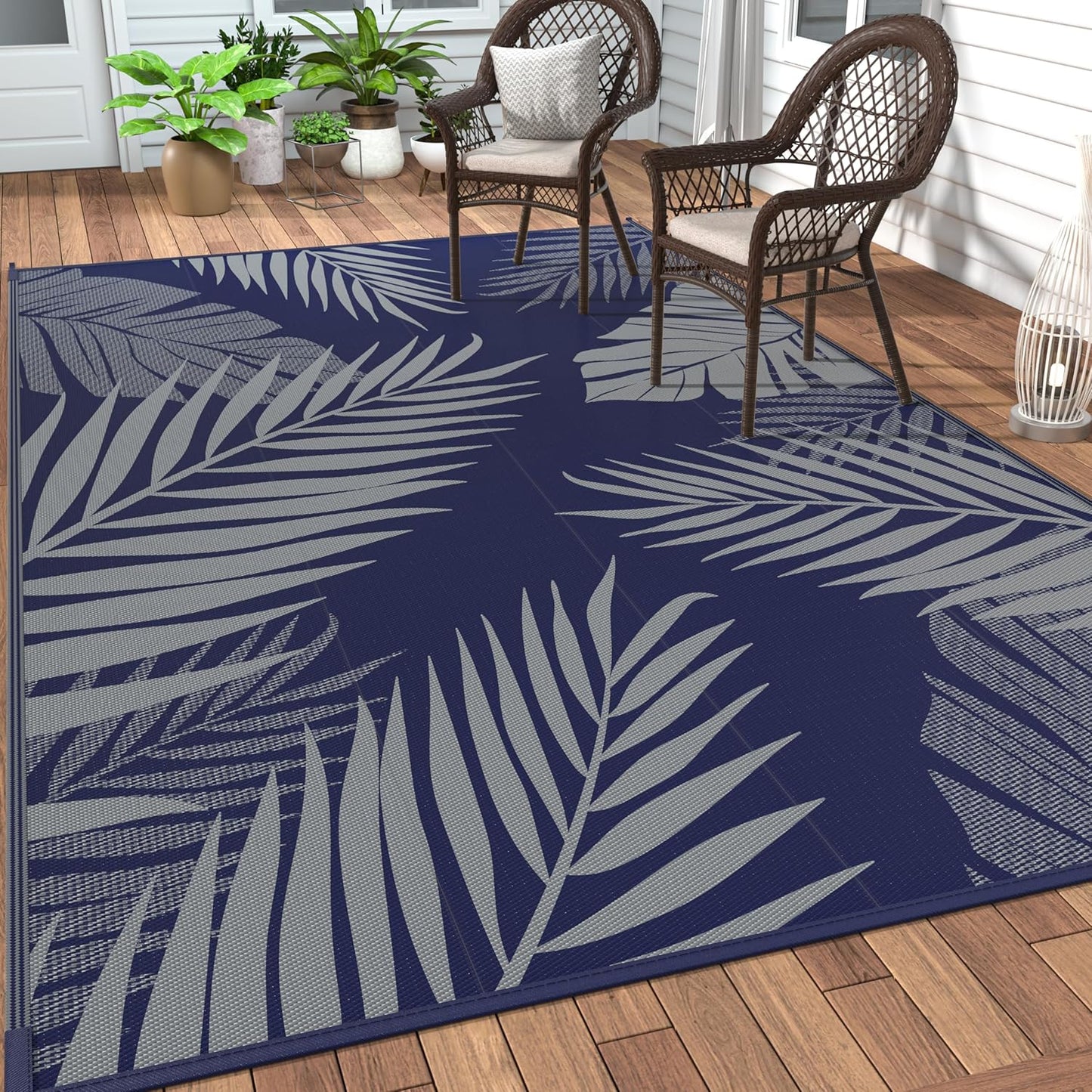 GENIMO Outdoor Rug 9' x 12' Waterproof for Patios Clearance, Reversible Outdoor Plastic Straw