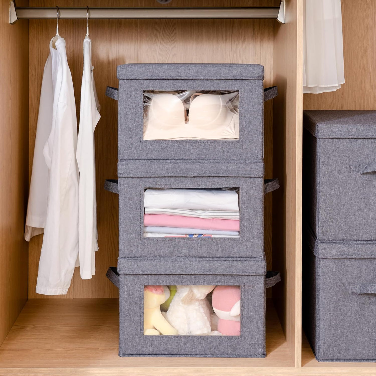 Citylife 3-Pack Collapsible Storage Bins with Lids, Linen Fabric Foldable Storage Boxes, Cube