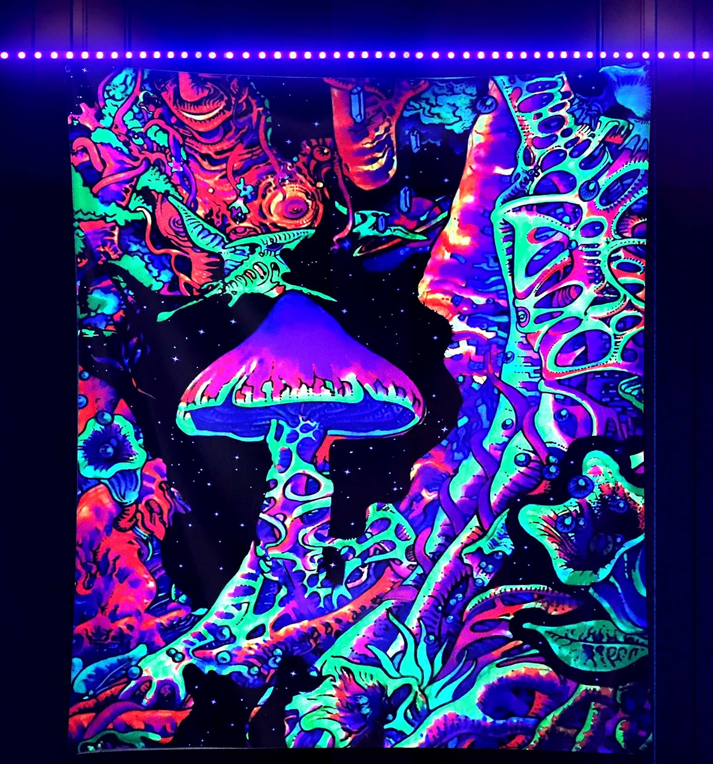 ADDWel Blacklight Mushroom Tapestry, Upright Tapestry Glow In The Dark, UV Reactive Black Light