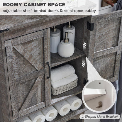 Over The Toilet Storage Cabinet, Farmhouse Bathroom Cabinet with Adjustable Shelf & Barn Door, 67"