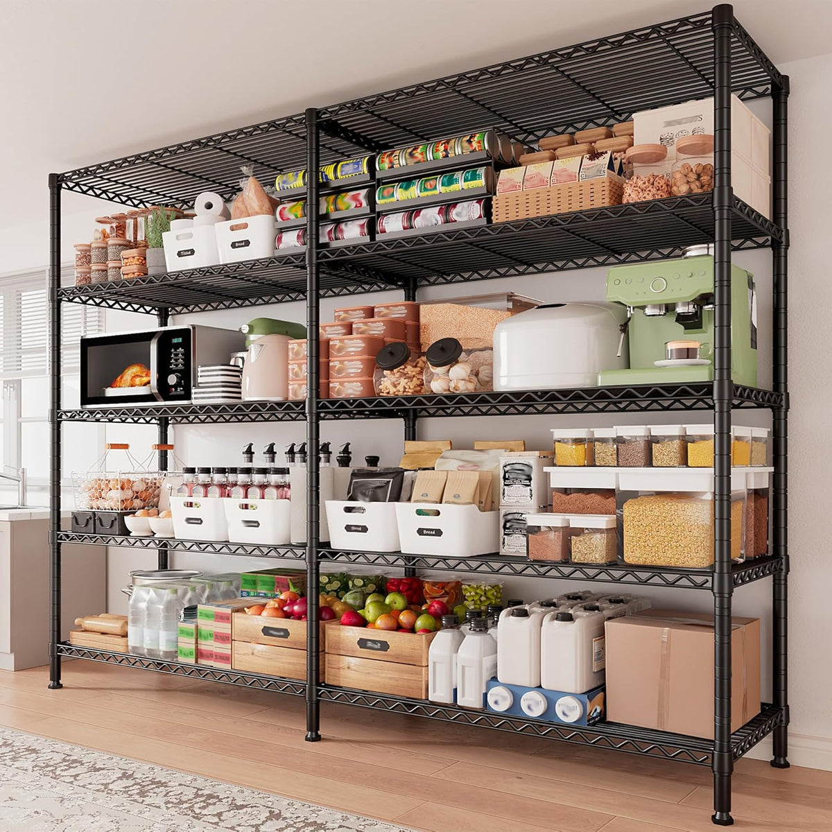 REIBII 1500LBS Storage Shelves Metal Shelving Unit 61.7''W Wire Shelving, 5 Tier Pantry Shelves