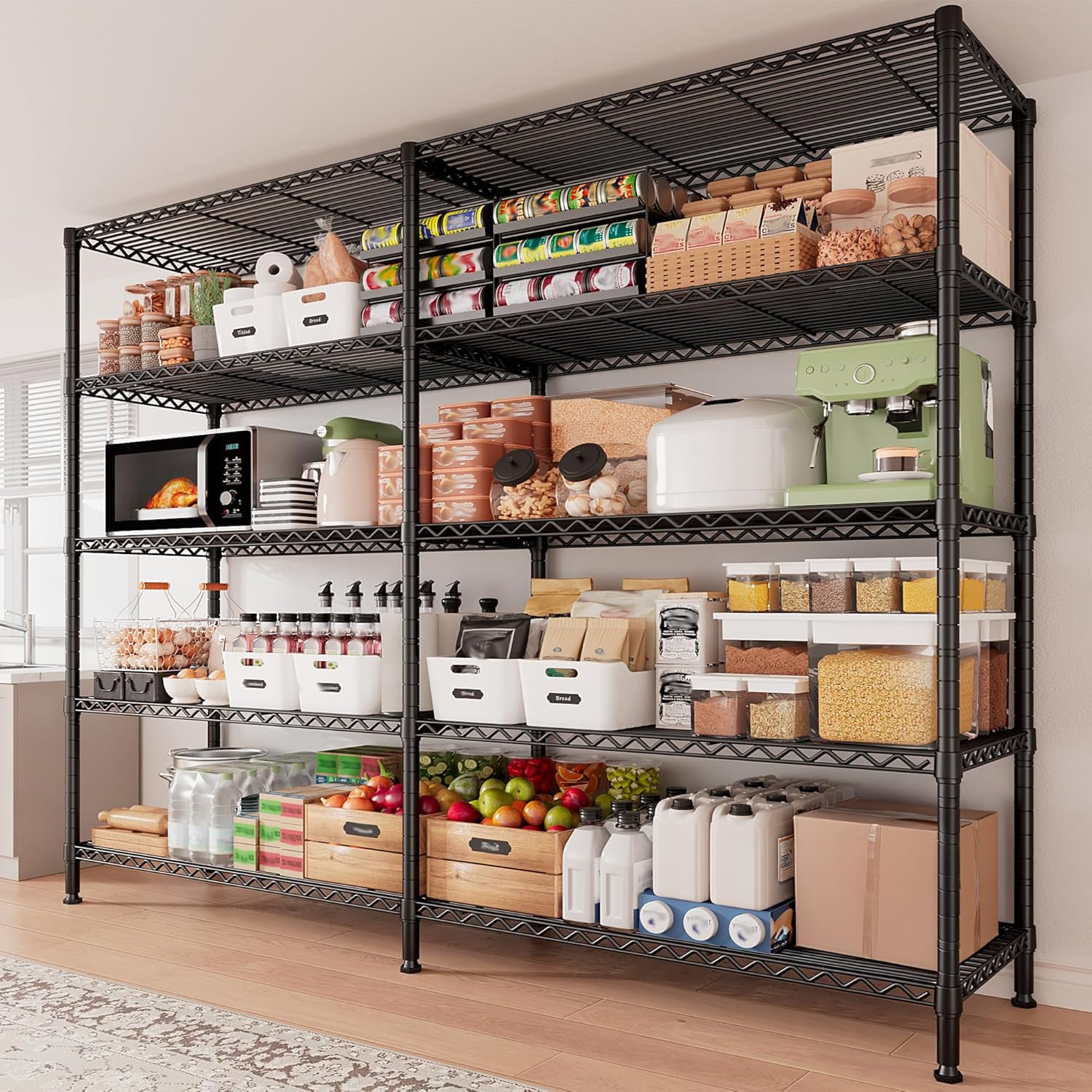 REIBII 1500LBS Storage Shelves Metal Shelving Unit 61.7''W Wire Shelving, 5 Tier Pantry Shelves