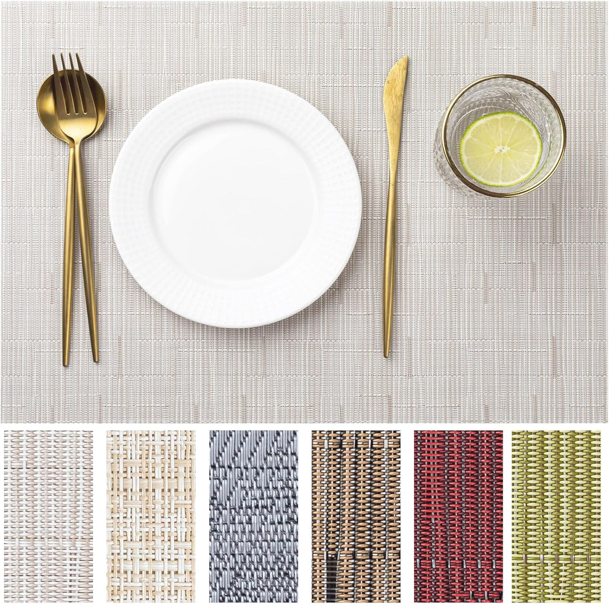 LEXMORE Placemats Set of 8 Vinyl/Plastic Woven Place Mats for Kitchen Table Indoor/Outdoor Washable